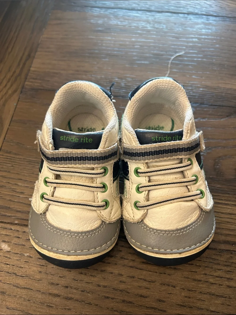 Stride Rite Cream, Gray and Green Toddler Sneakers